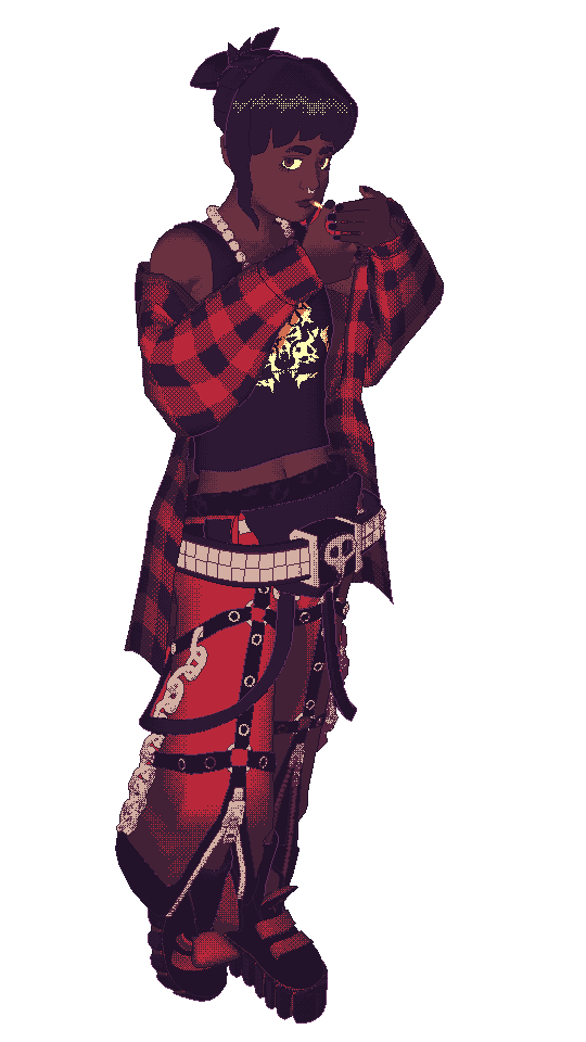 Chuck. Leaning against an invisible wall, smoking a cigarette.